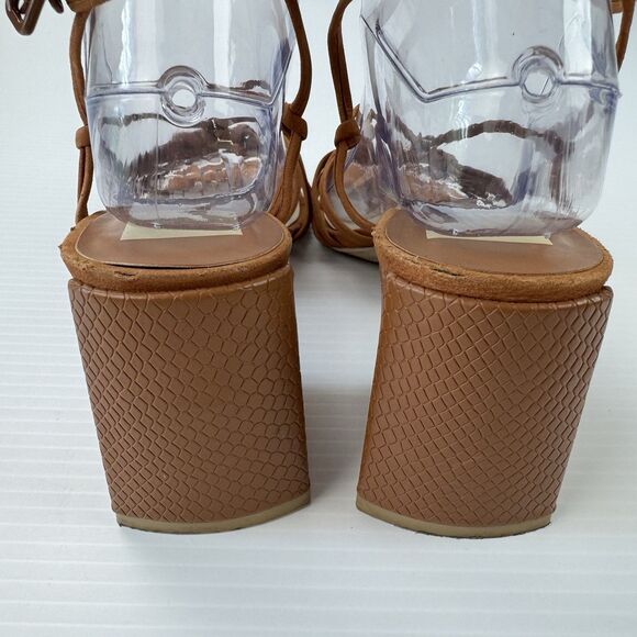 Dolce Vita Kash Cedar Nubuck Tie Up Block Heel Sandals 8.5 Square Toe Strappy - Picture 10 of 16